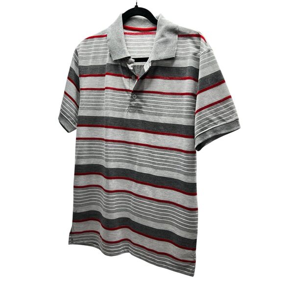 Red Rhino Men's Size Small Gray, White & Red Striped Polo Shirt - Picture 1 of 6